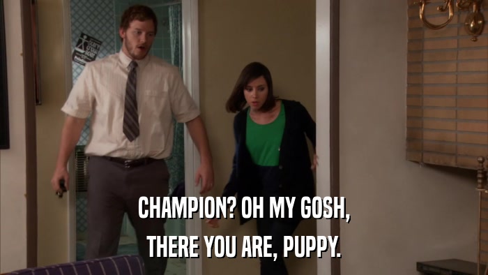 CHAMPION? OH MY GOSH, THERE YOU ARE, PUPPY. 