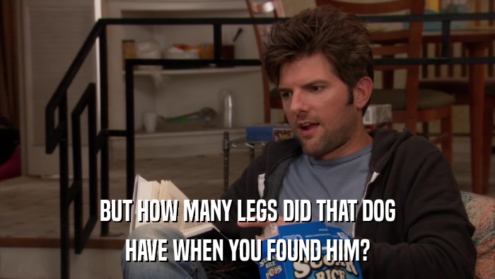 BUT HOW MANY LEGS DID THAT DOG HAVE WHEN YOU FOUND HIM? 