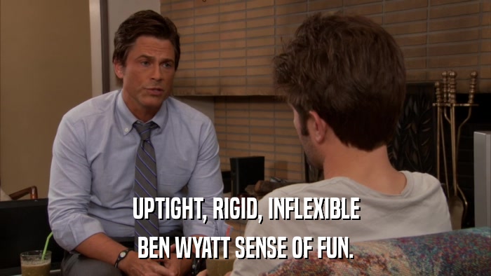 UPTIGHT, RIGID, INFLEXIBLE BEN WYATT SENSE OF FUN. 