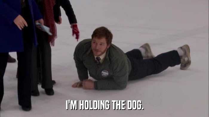 I'M HOLDING THE DOG.  