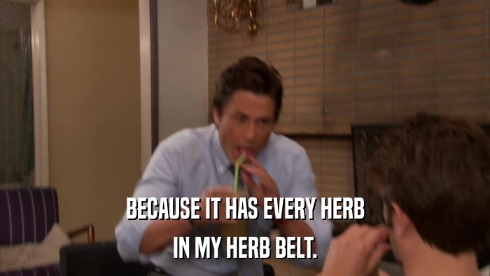 BECAUSE IT HAS EVERY HERB IN MY HERB BELT. 