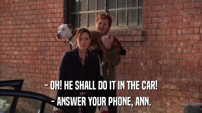 - OH! HE SHALL DO IT IN THE CAR! - ANSWER YOUR PHONE, ANN. 