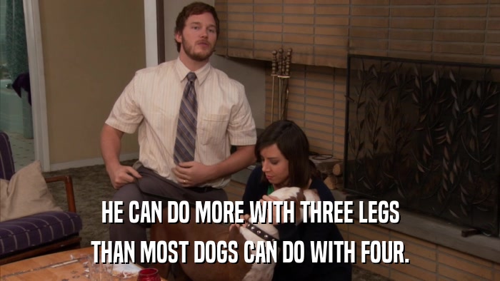 HE CAN DO MORE WITH THREE LEGS THAN MOST DOGS CAN DO WITH FOUR. 