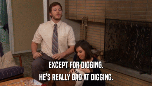 EXCEPT FOR DIGGING. HE'S REALLY BAD AT DIGGING. 