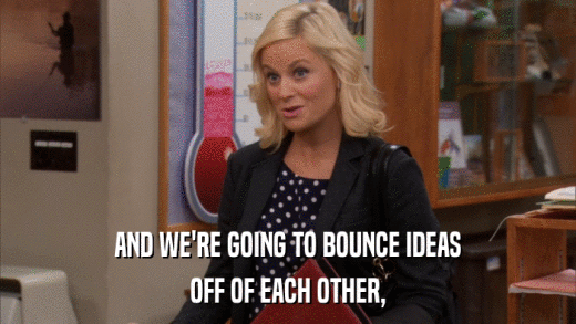 AND WE'RE GOING TO BOUNCE IDEAS OFF OF EACH OTHER, 