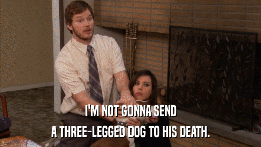 I'M NOT GONNA SEND A THREE-LEGGED DOG TO HIS DEATH. 