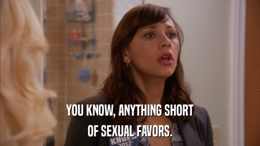 YOU KNOW, ANYTHING SHORT OF SEXUAL FAVORS. 