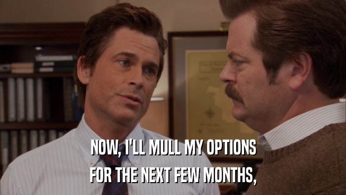 NOW, I'LL MULL MY OPTIONS FOR THE NEXT FEW MONTHS, 