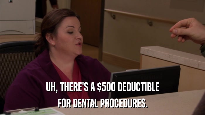 UH, THERE'S A $500 DEDUCTIBLE FOR DENTAL PROCEDURES. 