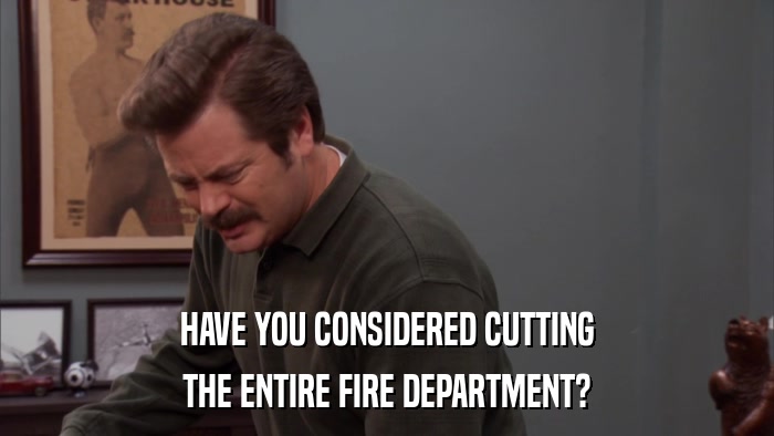 HAVE YOU CONSIDERED CUTTING THE ENTIRE FIRE DEPARTMENT? 