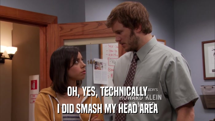 OH, YES, TECHNICALLY I DID SMASH MY HEAD AREA 