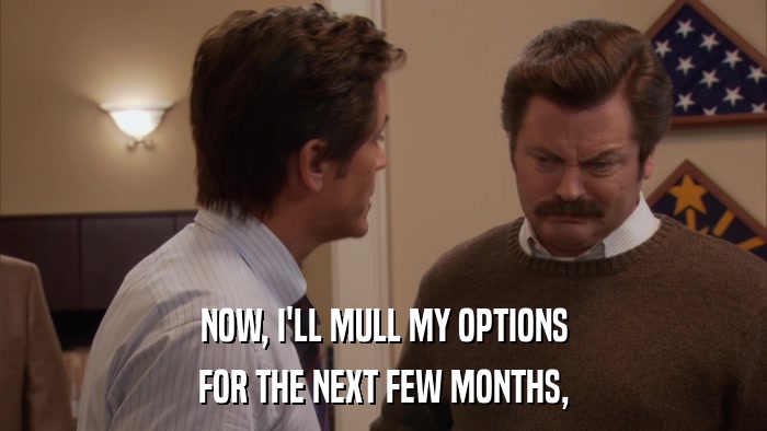 NOW, I'LL MULL MY OPTIONS FOR THE NEXT FEW MONTHS, 