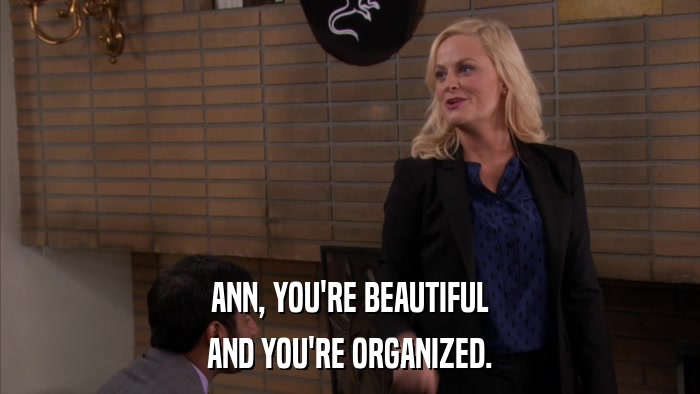 ANN, YOU'RE BEAUTIFUL AND YOU'RE ORGANIZED. 