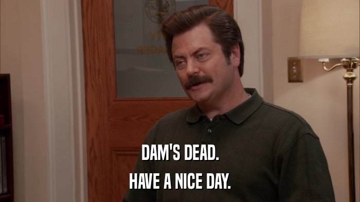 DAM'S DEAD. HAVE A NICE DAY. 