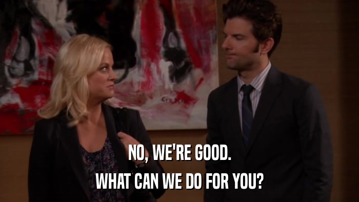 NO, WE'RE GOOD. WHAT CAN WE DO FOR YOU? 