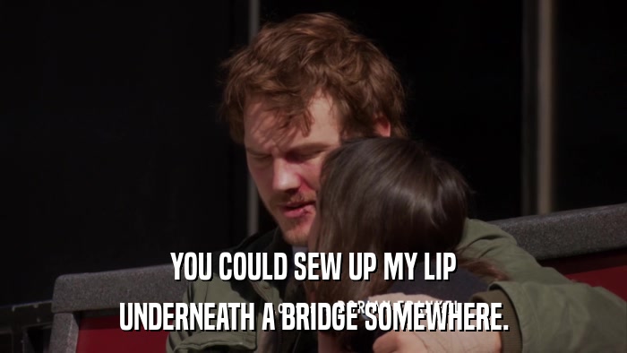 YOU COULD SEW UP MY LIP UNDERNEATH A BRIDGE SOMEWHERE. 