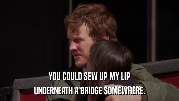 YOU COULD SEW UP MY LIP UNDERNEATH A BRIDGE SOMEWHERE. 