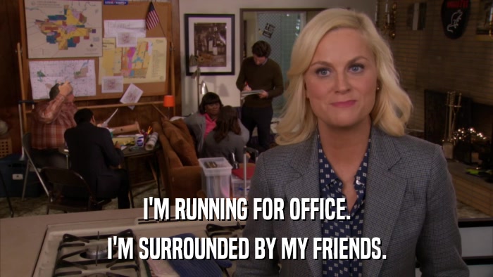 I'M RUNNING FOR OFFICE. I'M SURROUNDED BY MY FRIENDS. 