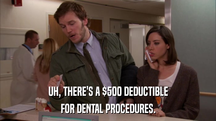 UH, THERE'S A $500 DEDUCTIBLE FOR DENTAL PROCEDURES. 