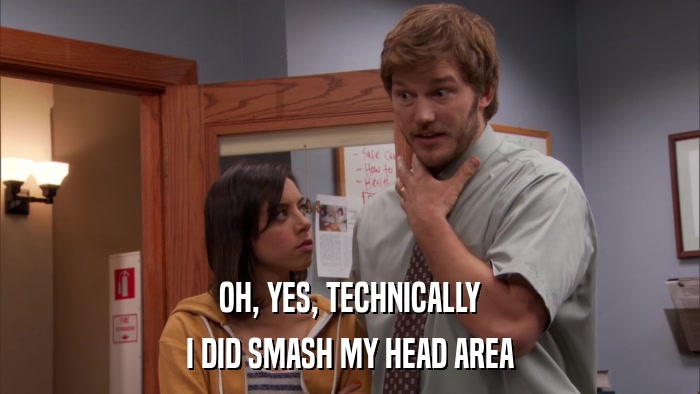 OH, YES, TECHNICALLY I DID SMASH MY HEAD AREA 
