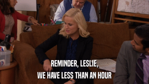 REMINDER, LESLIE, WE HAVE LESS THAN AN HOUR 