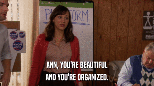 ANN, YOU'RE BEAUTIFUL AND YOU'RE ORGANIZED. 