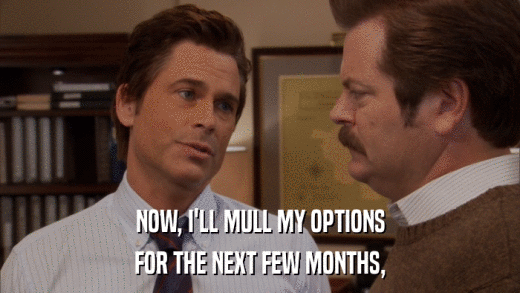NOW, I'LL MULL MY OPTIONS FOR THE NEXT FEW MONTHS, 