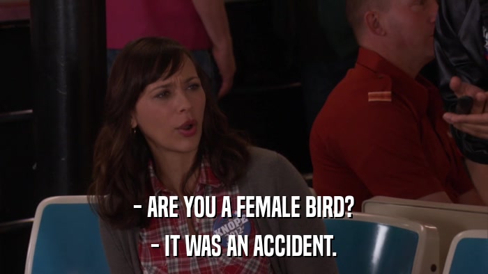 - ARE YOU A FEMALE BIRD? - IT WAS AN ACCIDENT. 
