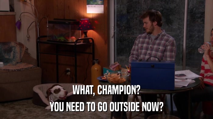 WHAT, CHAMPION? YOU NEED TO GO OUTSIDE NOW? 