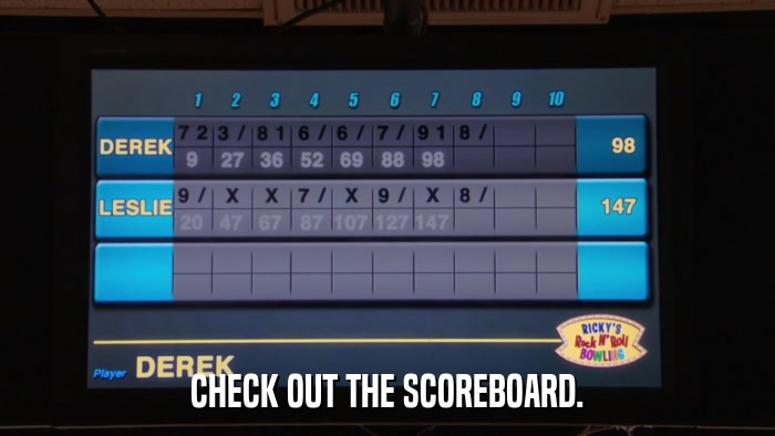 CHECK OUT THE SCOREBOARD.  