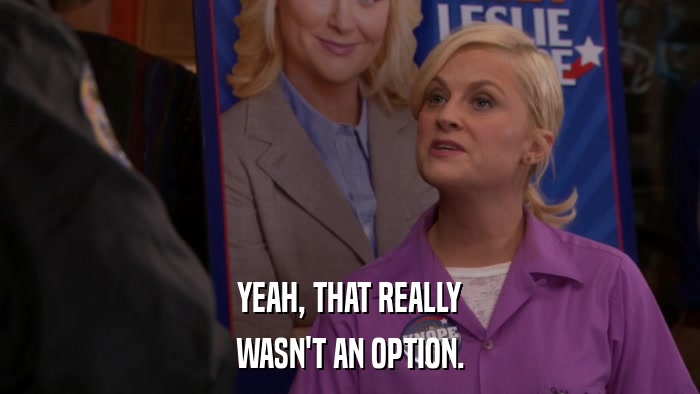 YEAH, THAT REALLY WASN'T AN OPTION. 
