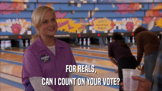 FOR REALS, CAN I COUNT ON YOUR VOTE? 