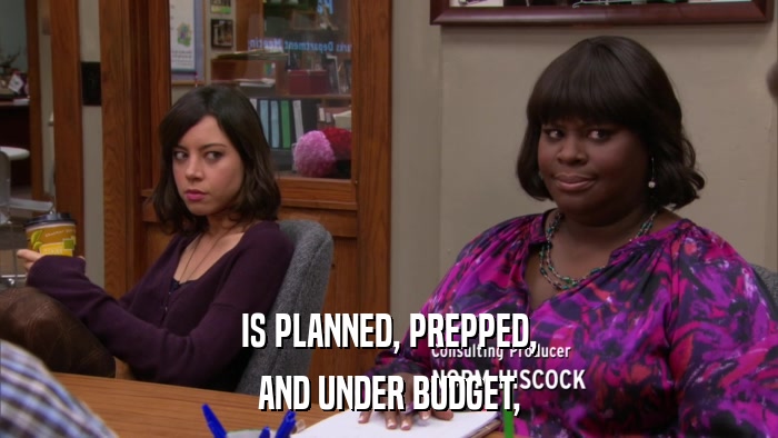 IS PLANNED, PREPPED, AND UNDER BUDGET, 