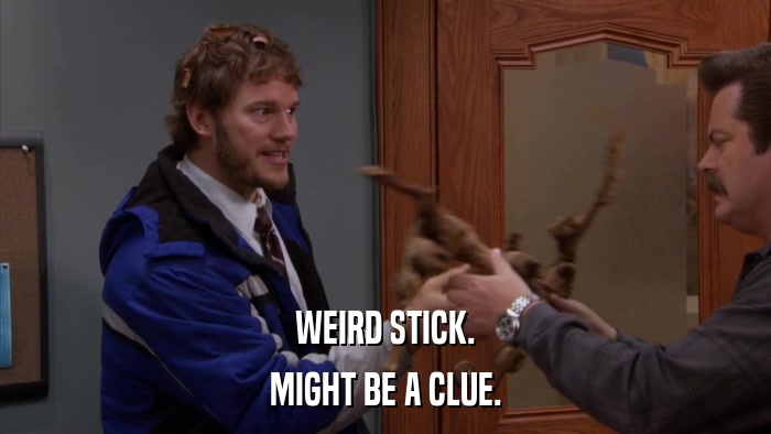 WEIRD STICK. MIGHT BE A CLUE. 
