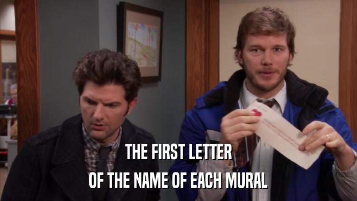 THE FIRST LETTER OF THE NAME OF EACH MURAL 