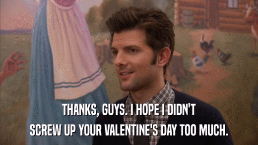 THANKS, GUYS. I HOPE I DIDN'T SCREW UP YOUR VALENTINE'S DAY TOO MUCH. 