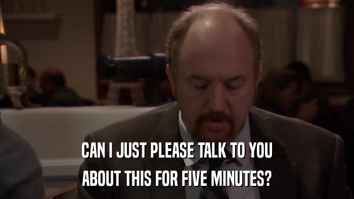 CAN I JUST PLEASE TALK TO YOU ABOUT THIS FOR FIVE MINUTES? 