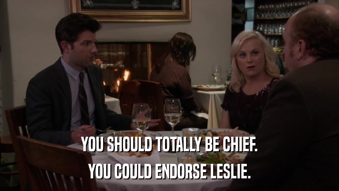 YOU SHOULD TOTALLY BE CHIEF. YOU COULD ENDORSE LESLIE. 