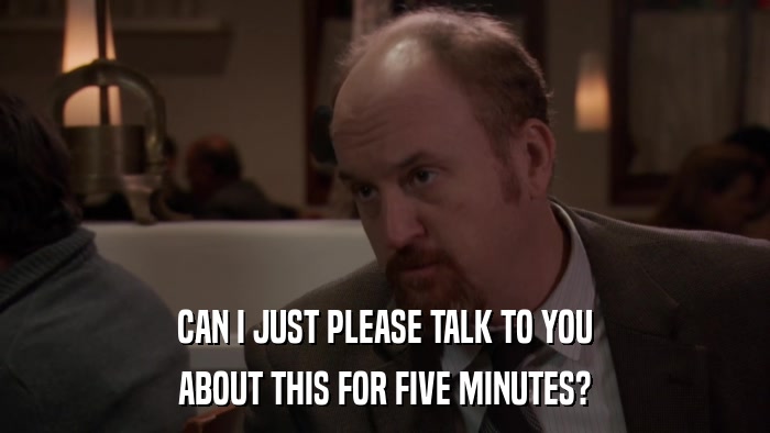 CAN I JUST PLEASE TALK TO YOU ABOUT THIS FOR FIVE MINUTES? 