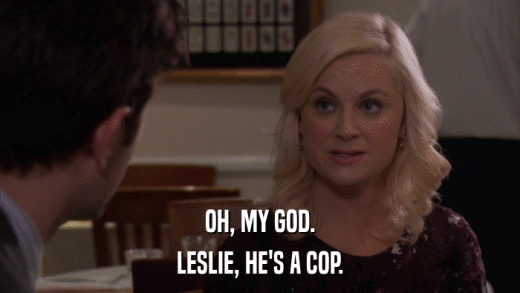 OH, MY GOD. LESLIE, HE'S A COP. 