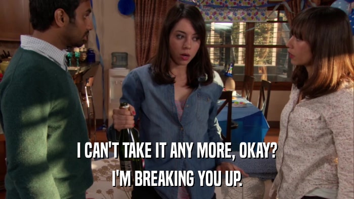I CAN'T TAKE IT ANY MORE, OKAY? I'M BREAKING YOU UP. 