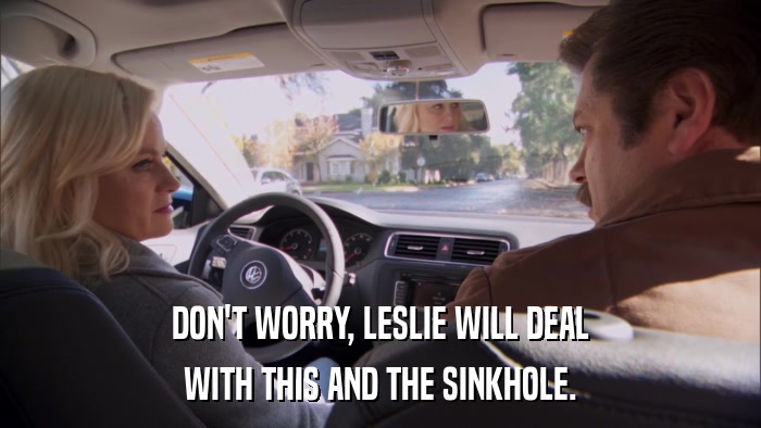 DON'T WORRY, LESLIE WILL DEAL WITH THIS AND THE SINKHOLE. 