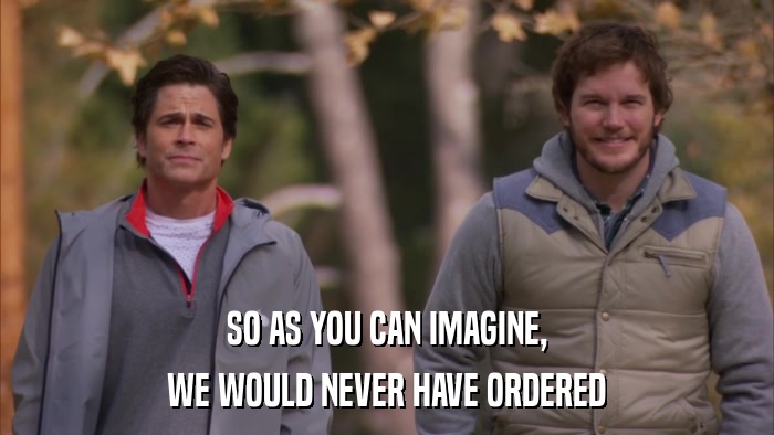 SO AS YOU CAN IMAGINE, WE WOULD NEVER HAVE ORDERED 