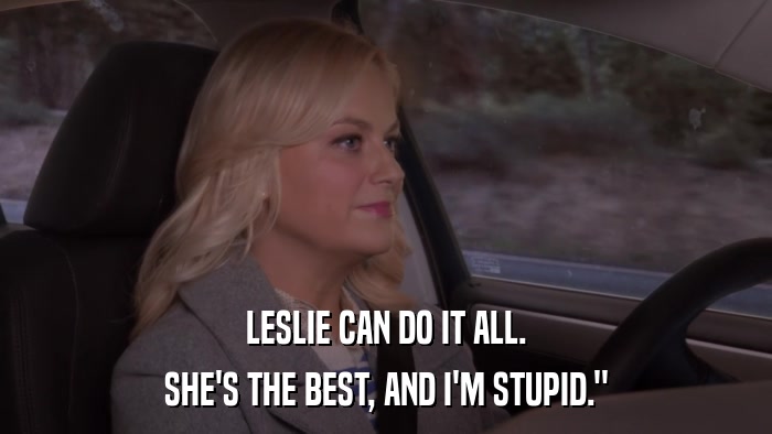 LESLIE CAN DO IT ALL. SHE'S THE BEST, AND I'M STUPID.
