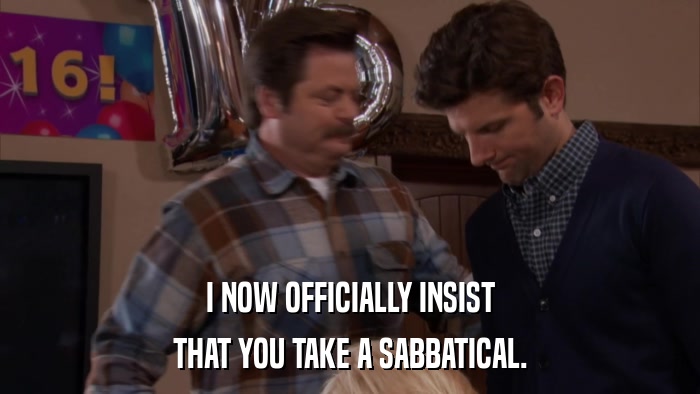 I NOW OFFICIALLY INSIST THAT YOU TAKE A SABBATICAL. 