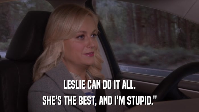 LESLIE CAN DO IT ALL. SHE'S THE BEST, AND I'M STUPID.
