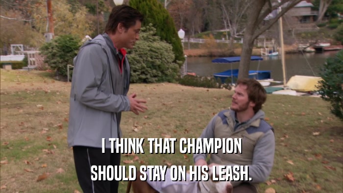 I THINK THAT CHAMPION SHOULD STAY ON HIS LEASH. 