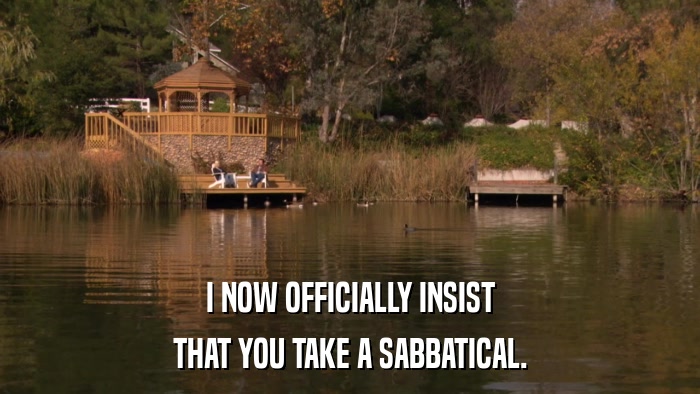I NOW OFFICIALLY INSIST THAT YOU TAKE A SABBATICAL. 