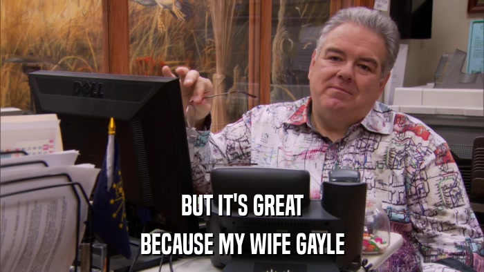 BUT IT'S GREAT BECAUSE MY WIFE GAYLE 