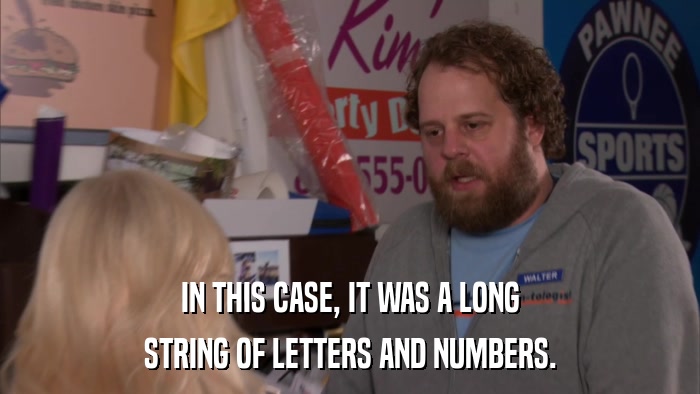 IN THIS CASE, IT WAS A LONG STRING OF LETTERS AND NUMBERS. 